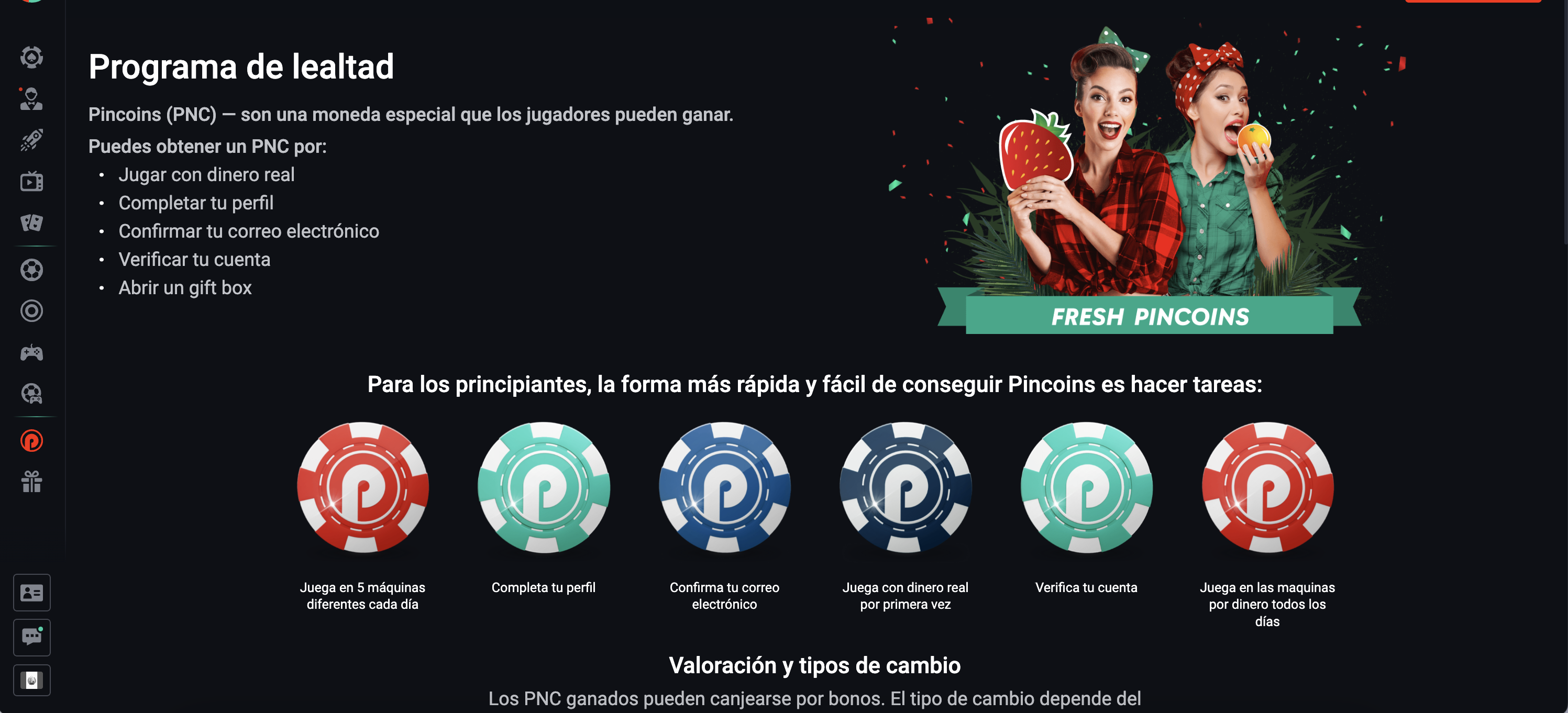 Pin Up Casino - sistema de privilegios